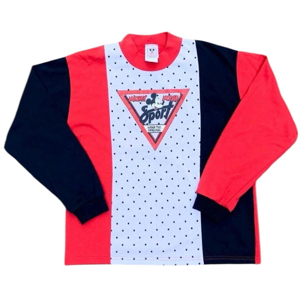 Mickey Sport 1980s Disney Wear Colour Block L/S T-Shirt Ptp: 21’’ L: 24.25’’